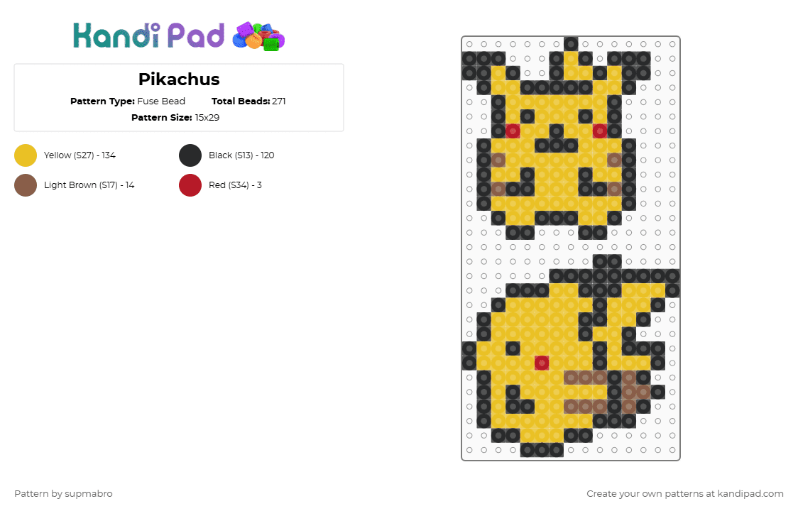 Pikachus - Fuse Bead Pattern by supmabro on Kandi Pad - yellow