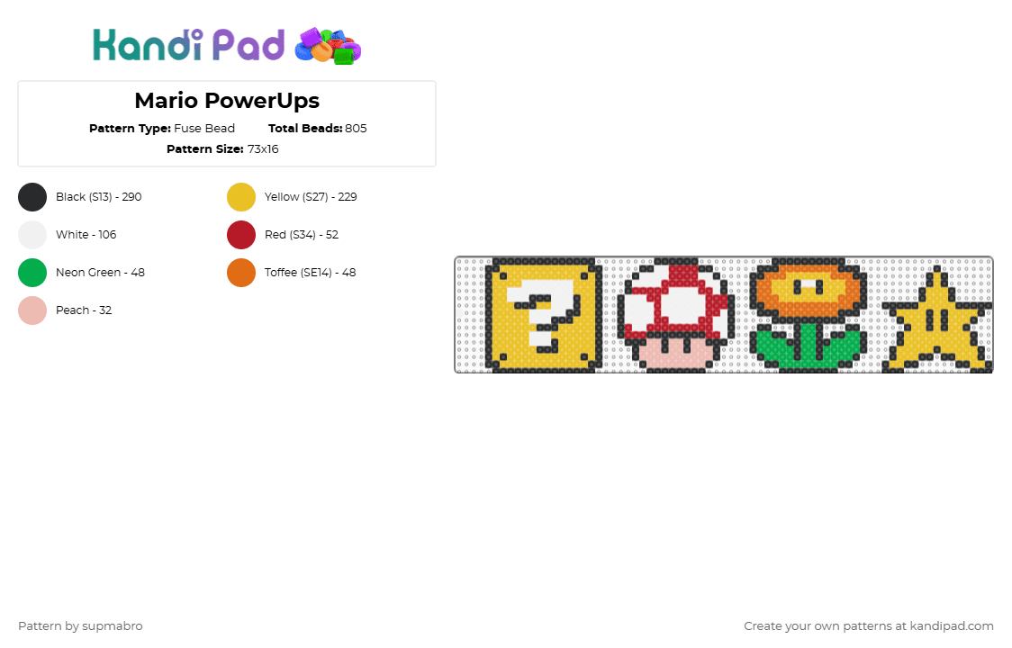Mario PowerUps - Fuse Bead Pattern by supmabro on Kandi Pad - yellow