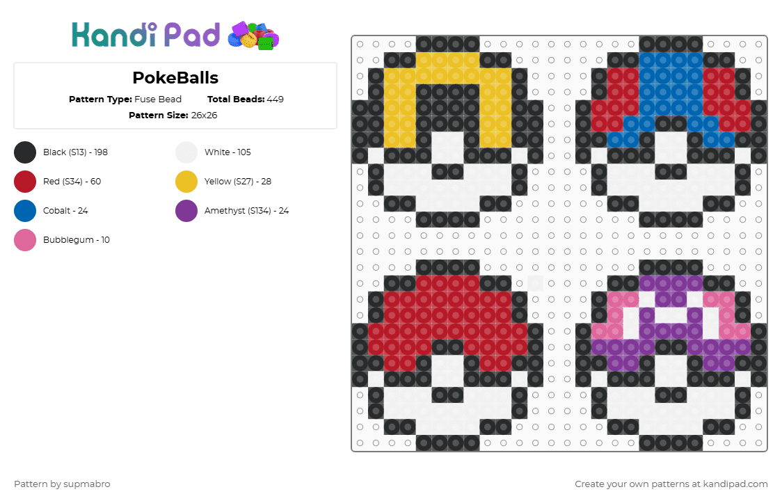 PokeBalls - Fuse Bead Pattern by supmabro on Kandi Pad - red