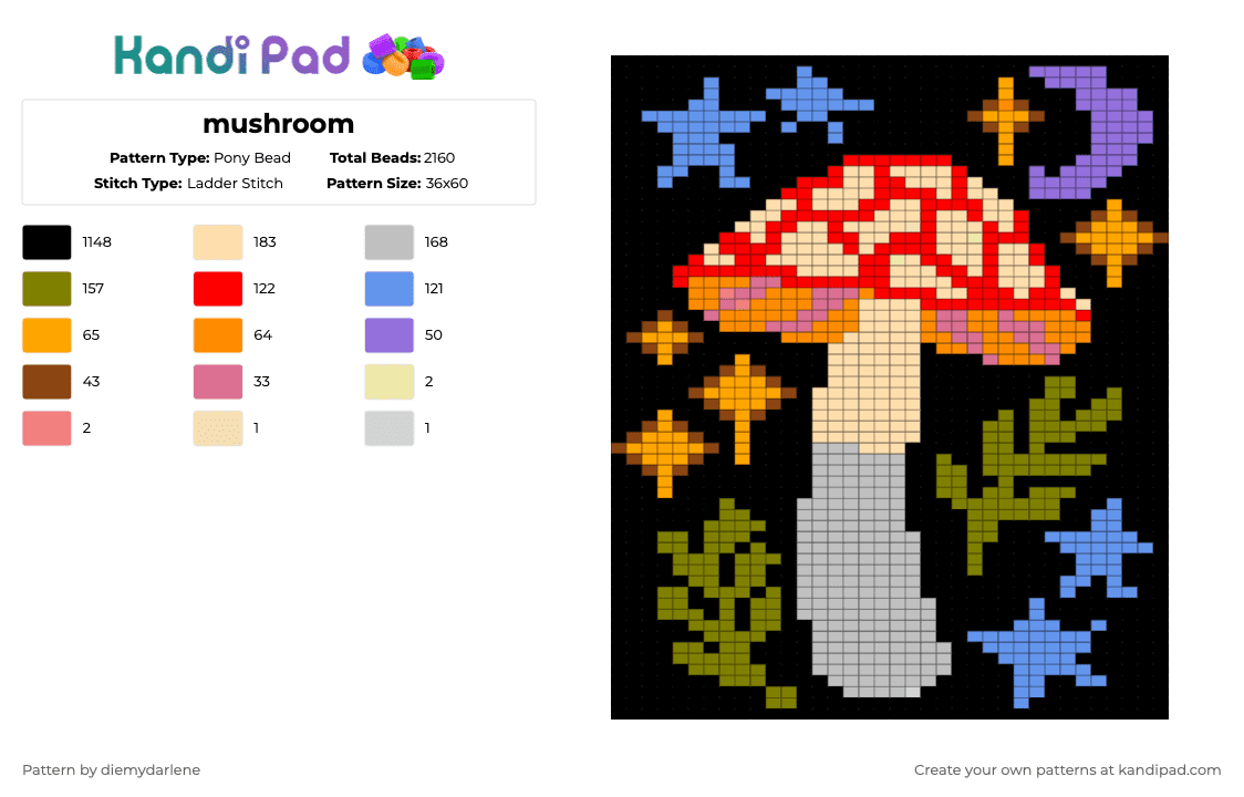 mushroom - Pony Bead Pattern by diemydarlene on Kandi Pad - black,orange,beige,colorful