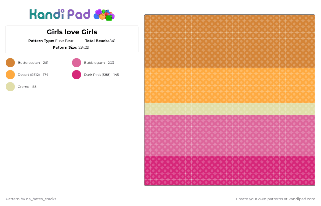 Girls love Girls - Fuse Bead Pattern by na_hates_stacks on Kandi Pad - orange,pink,pattern