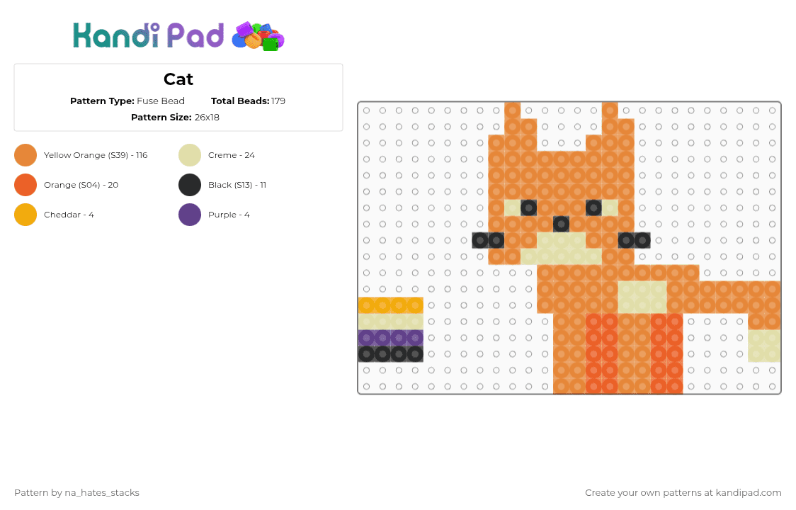 Cat - Fuse Bead Pattern by na_hates_stacks on Kandi Pad - orange,cat,meow,pattern,scratch