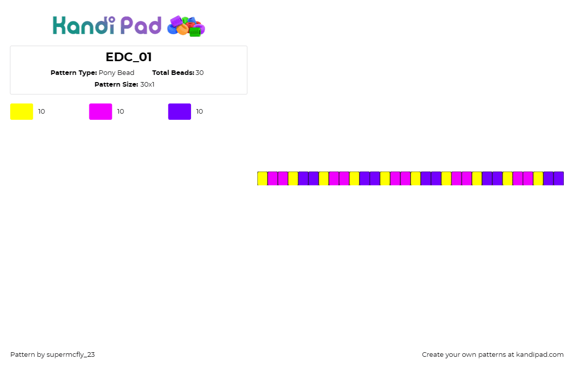 EDC_01 - Pony Bead Pattern by supermcfly_23 on Kandi Pad - single,bracelet,cuff,pink,purple,vibrant,stylish,festive,fashion,music festival,