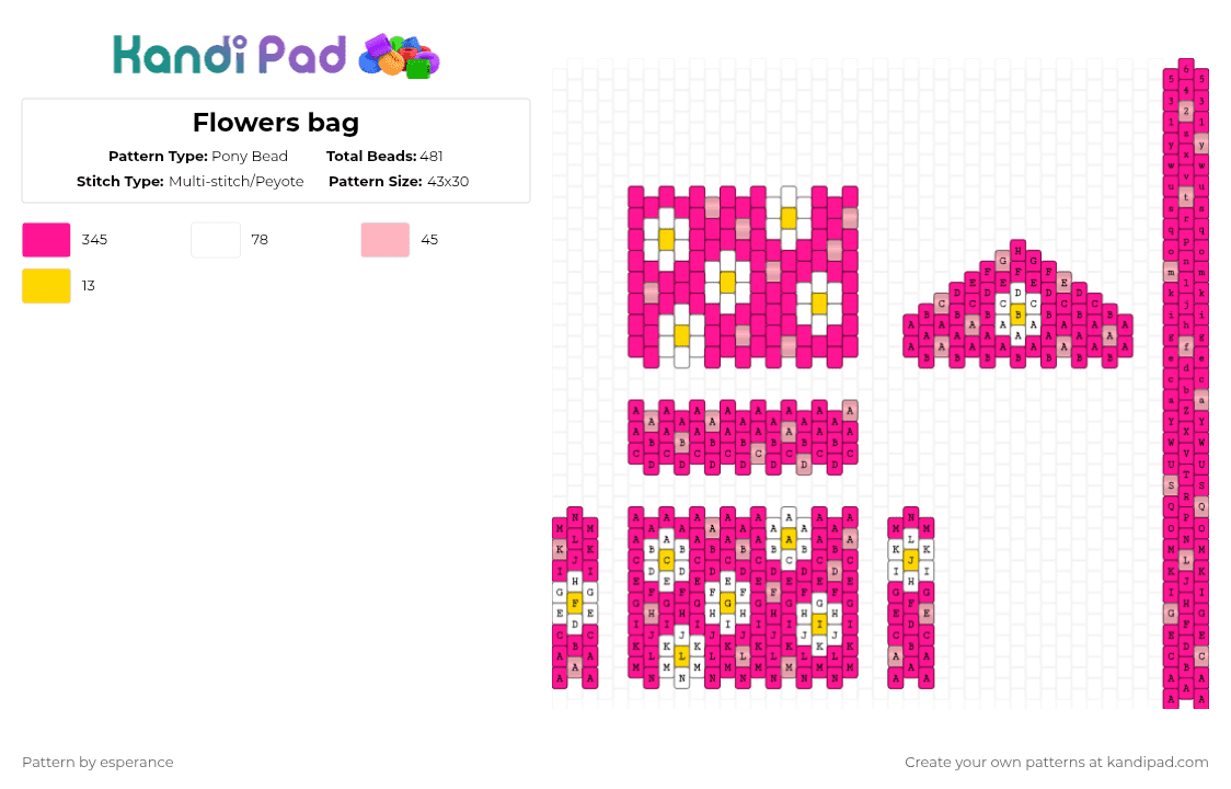 Flowers bag - Pony Bead Pattern by esperance on Kandi Pad - pink