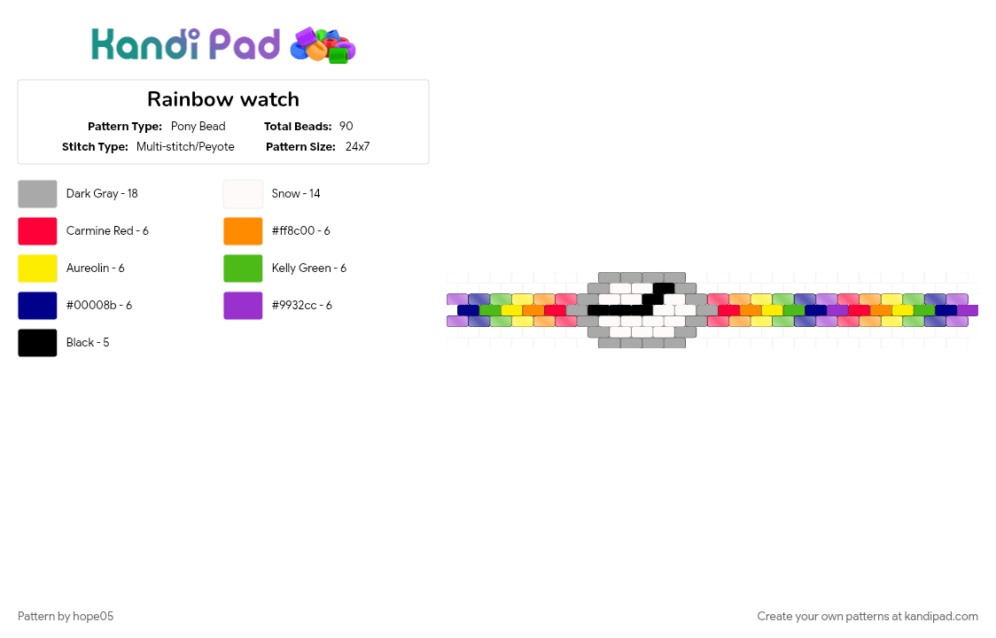 Rainbow watch - Pony Bead Pattern by hope05 on Kandi Pad - beige, purple