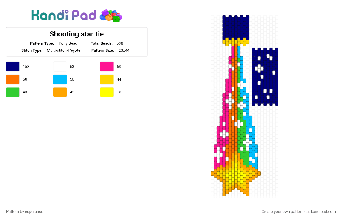 Shooting star tie - Pony Bead Pattern by hope05 on Kandi Pad - orange, purple