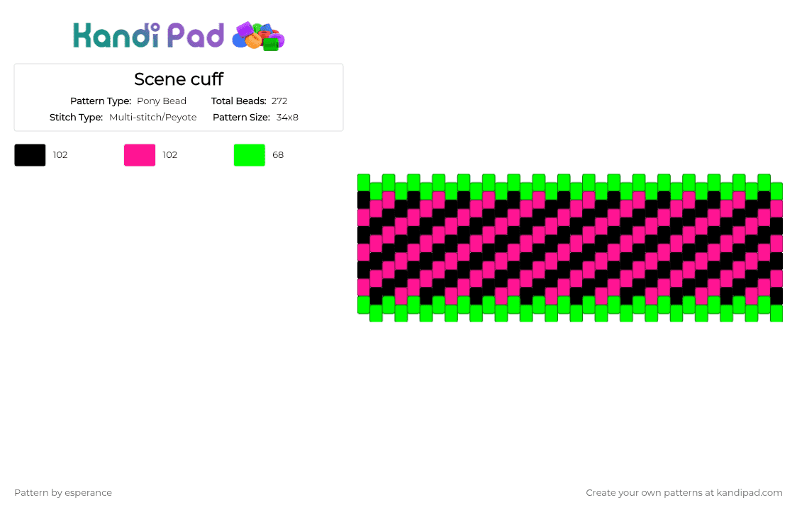 Scene cuff - Pony Bead Pattern by esperance on Kandi Pad - green, pink