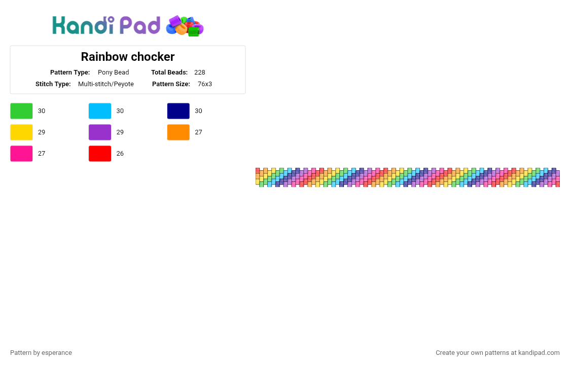 Rainbow chocker - Pony Bead Pattern by esperance on Kandi Pad - green, light blue, purple