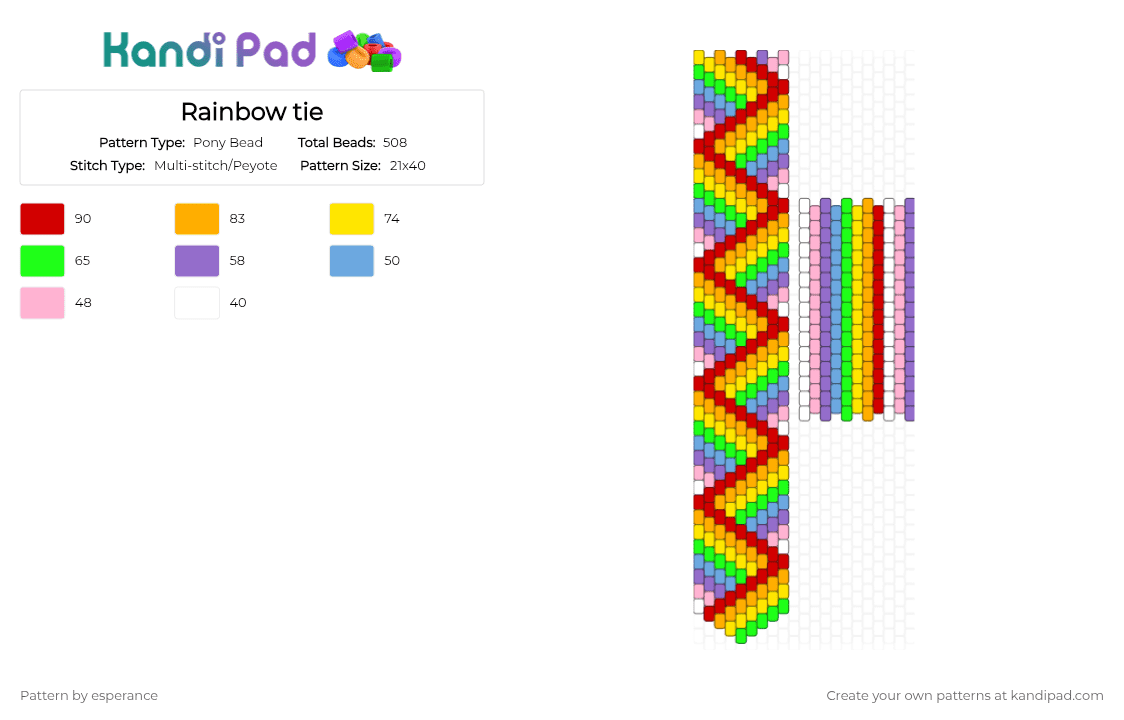 Rainbow tie - Pony Bead Pattern by esperance on Kandi Pad - green, orange, red, yellow