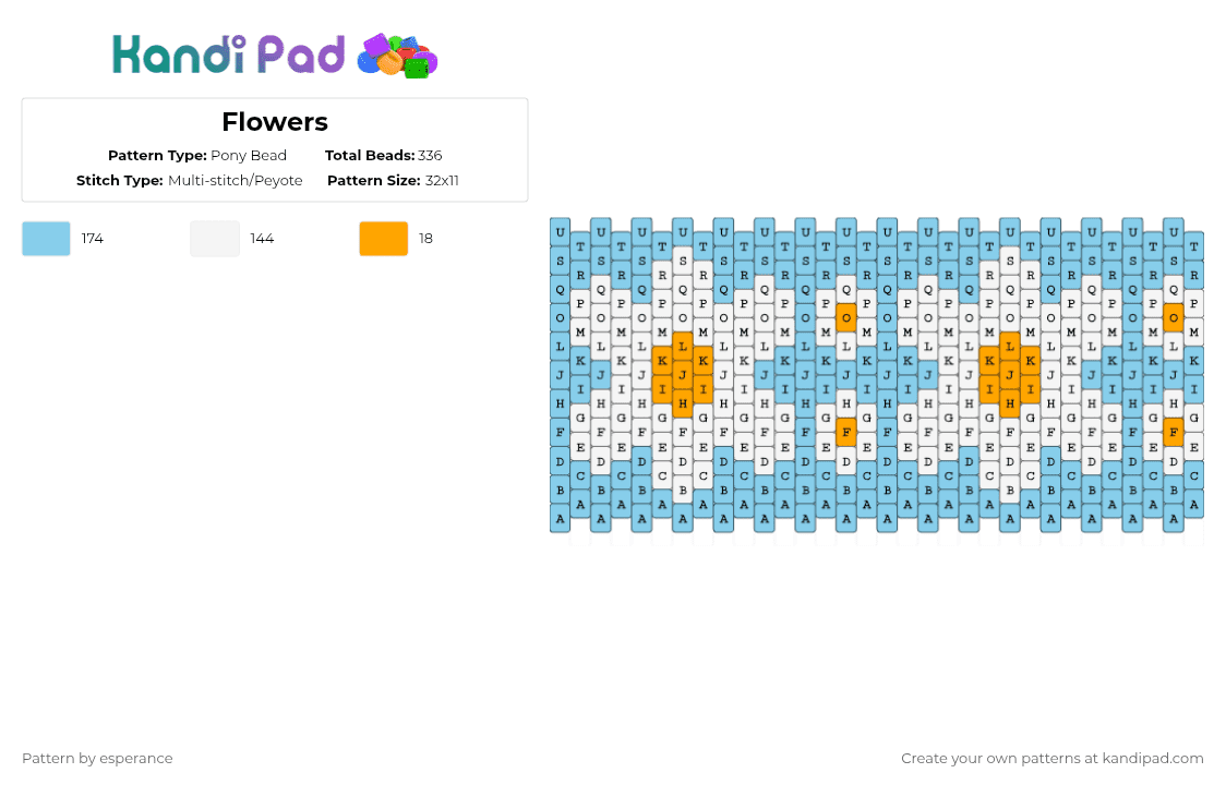 Flowers - Pony Bead Pattern by esperance on Kandi Pad - light blue,multistitch,flower,flowers,big cuff,multistitch cuff,flower pattern,nature,easy