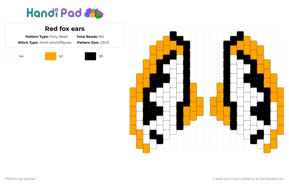 Red fox ears 🦊 - Pony Bead Pattern by squ3ak on Kandi Pad - orange,white