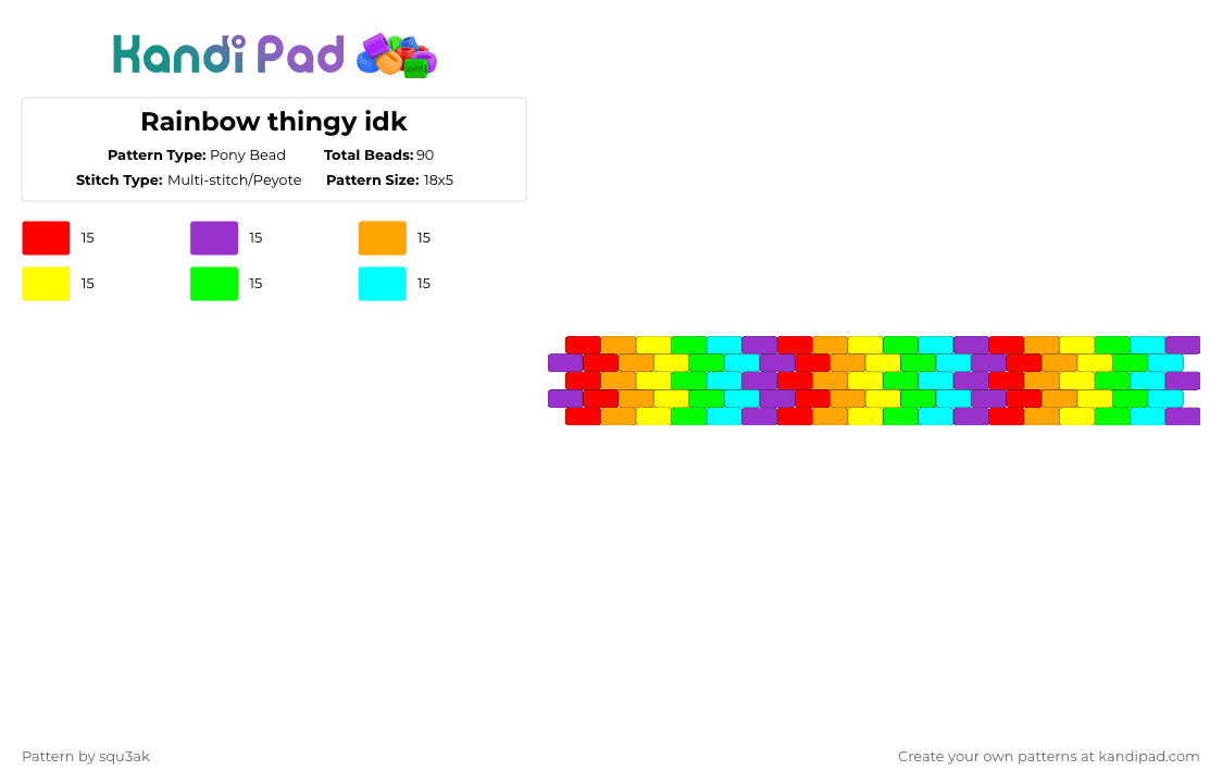Rainbow thingy idk 🌈 - Pony Bead Pattern by squ3ak on Kandi Pad - purple,yellow,light blue,colorful