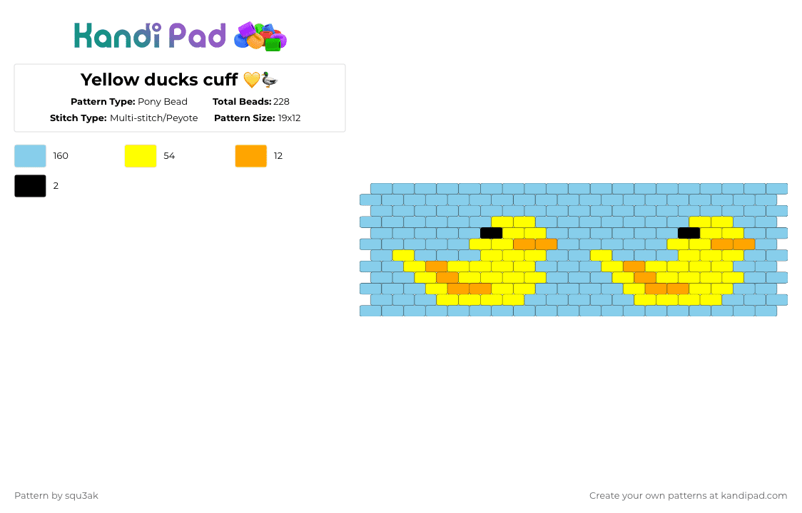 Yellow ducks cuff 💛🦆 - Pony Bead Pattern by squ3ak on Kandi Pad - light blue