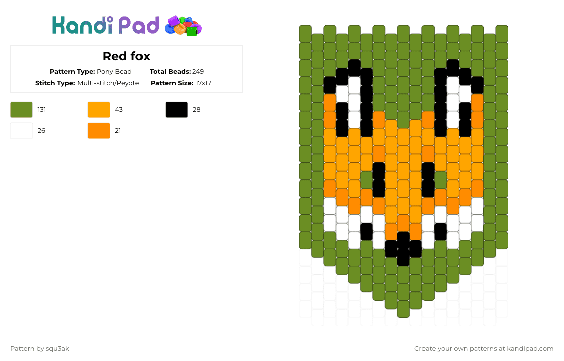 Red fox 🦊 - Pony Bead Pattern by squ3ak on Kandi Pad - green,orange
