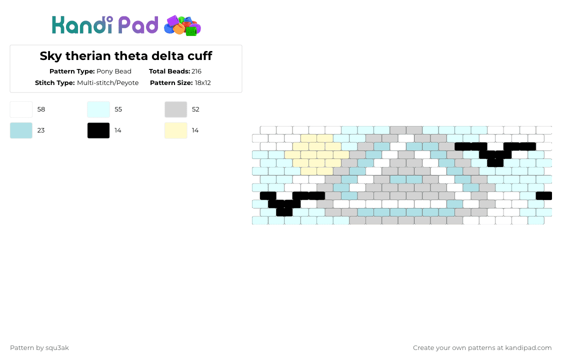 Sky therian theta delta cuff ☁️🐦‍⬛🐾 - Pony Bead Pattern by squ3ak on Kandi Pad - white,light blue,yellow