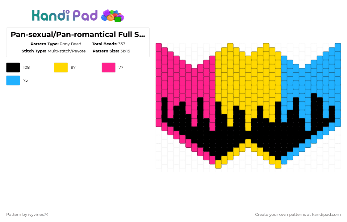 Pan-sexual/Pan-romantical Full Sized Mask - Pony Bead Pattern by ivyvines74 on Kandi Pad - yellow,mask,pride,pansexual,drippy,full sized mask