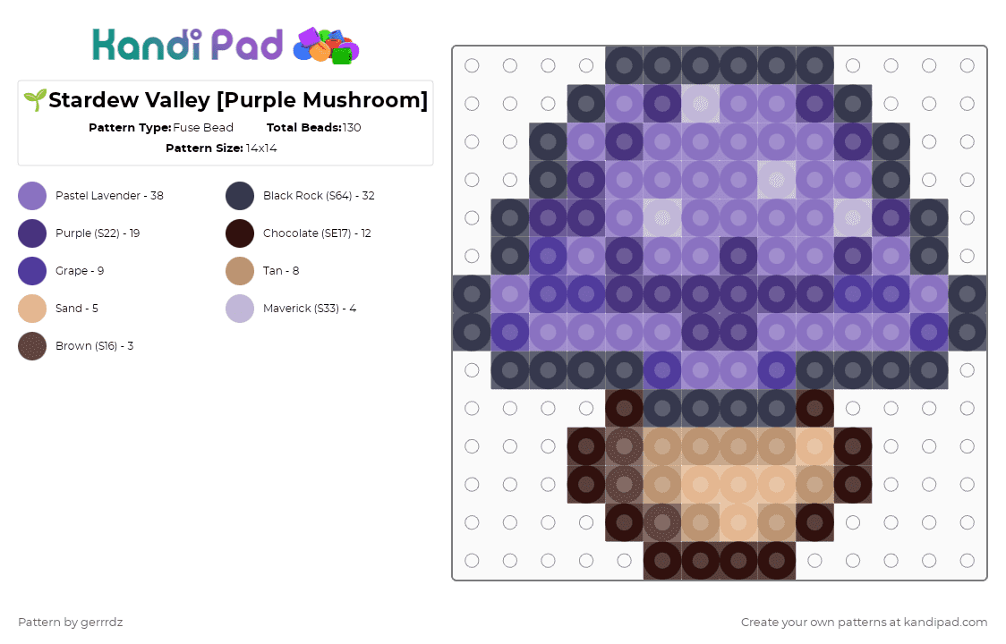 🌱Stardew Valley [Purple Mushroom] - Fuse Bead Pattern by gerrrdz on Kandi Pad - purple,blue,stardew valley,games,mushroom