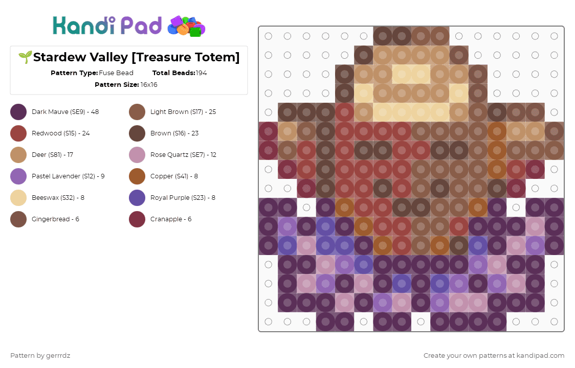 🌱Stardew Valley [Treasure Totem] - Fuse Bead Pattern by gerrrdz on Kandi Pad - tan,pink,stardew valley