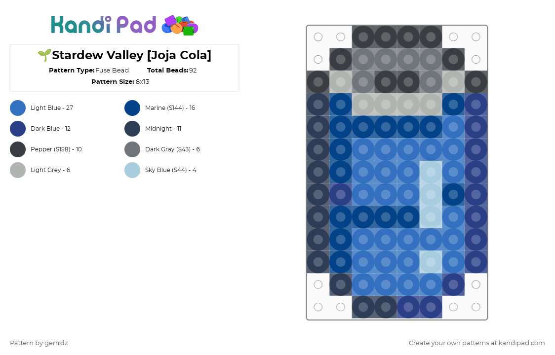 🌱Stardew Valley [Joja Cola] - Fuse Bead Pattern by gerrrdz on Kandi Pad - blue,stardew valley