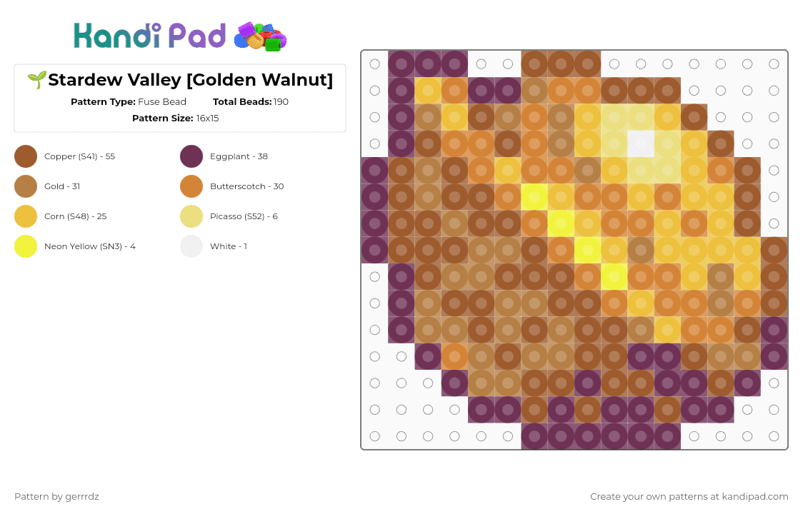 🌱Stardew Valley [Golden Walnut] - Fuse Bead Pattern by gerrrdz on Kandi Pad - tan,stardew valley,games