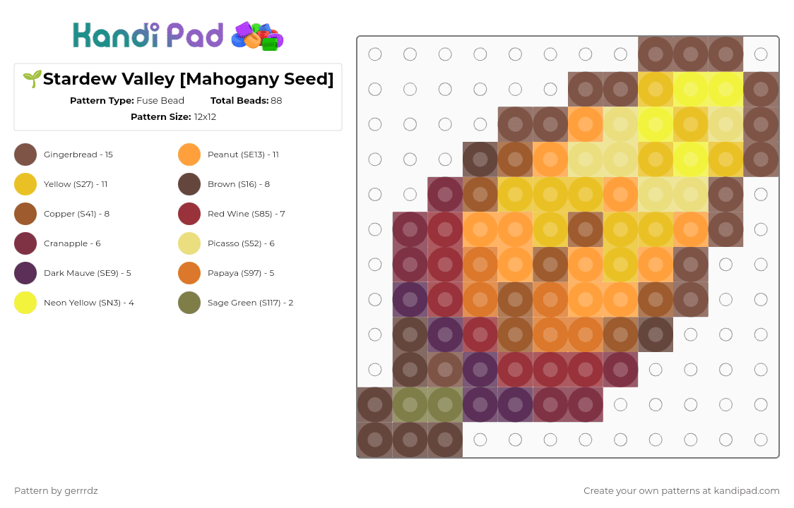 🌱Stardew Valley [Mahogany Seed] - Fuse Bead Pattern by gerrrdz on Kandi Pad - brown,tan,orange,yellow,stardew valley,games