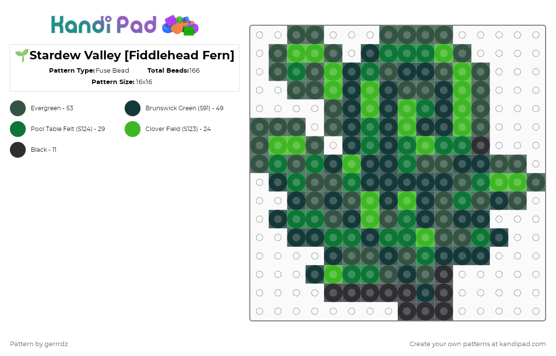 🌱Stardew Valley [Fiddlehead Fern] - Fuse Bead Pattern by gerrrdz on Kandi Pad - gray,green,stardew valley,games