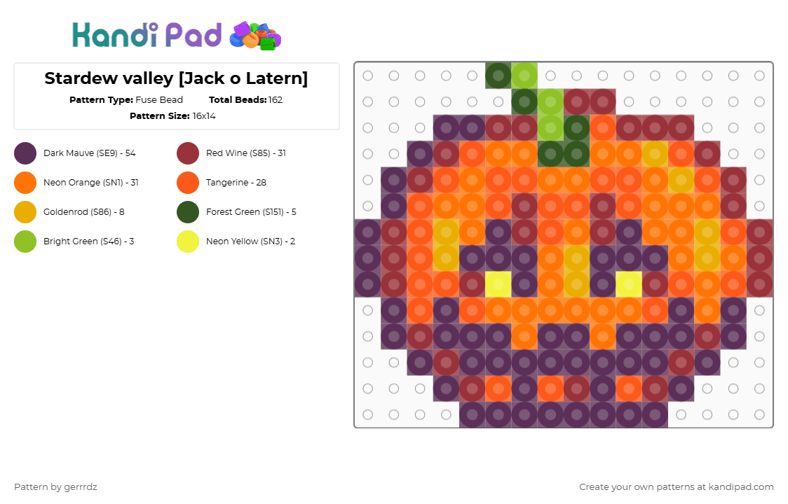 🌱Stardew Valley [Jack o Latern] - Fuse Bead Pattern by gerrrdz on Kandi Pad - pink,red,orange,stardew villey,games