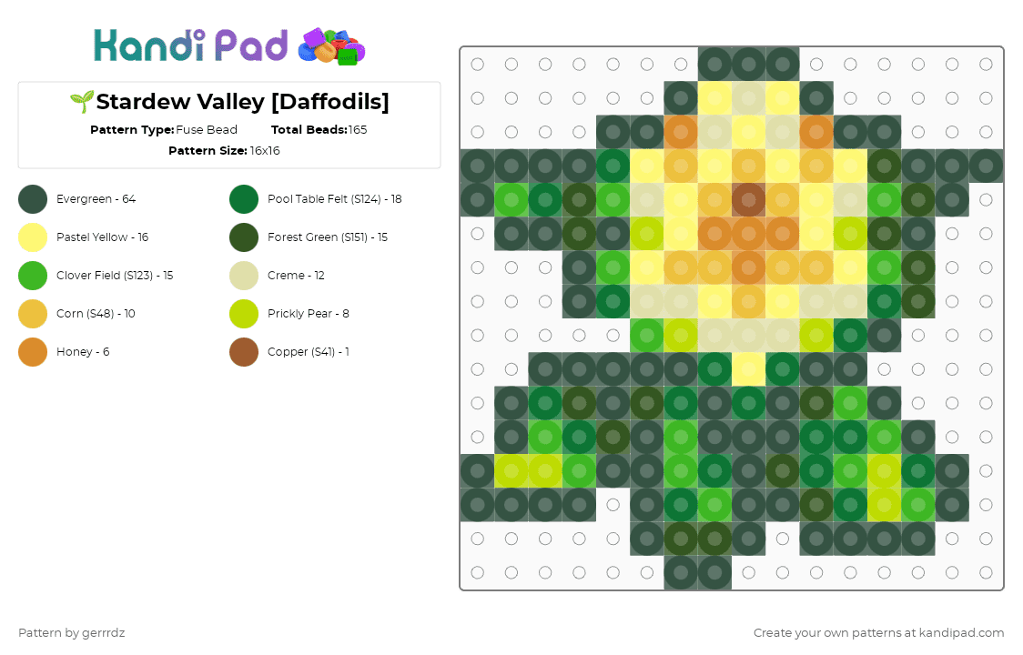 🌱Stardew Valley [Daffodils] - Fuse Bead Pattern by gerrrdz on Kandi Pad - games, gray, green, stardew valley, yellow