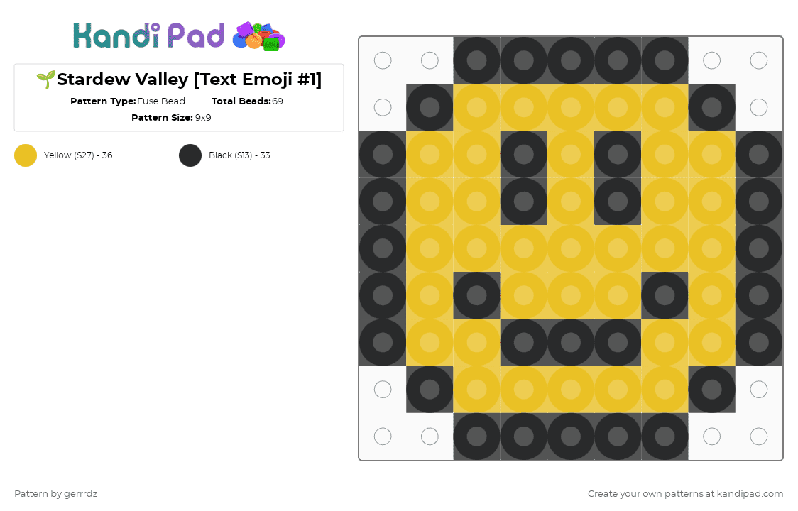 🌱Stardew Valley [Text Emoji #1] - Fuse Bead Pattern by gerrrdz on Kandi Pad - black,yellow,stardew valley,emoji
