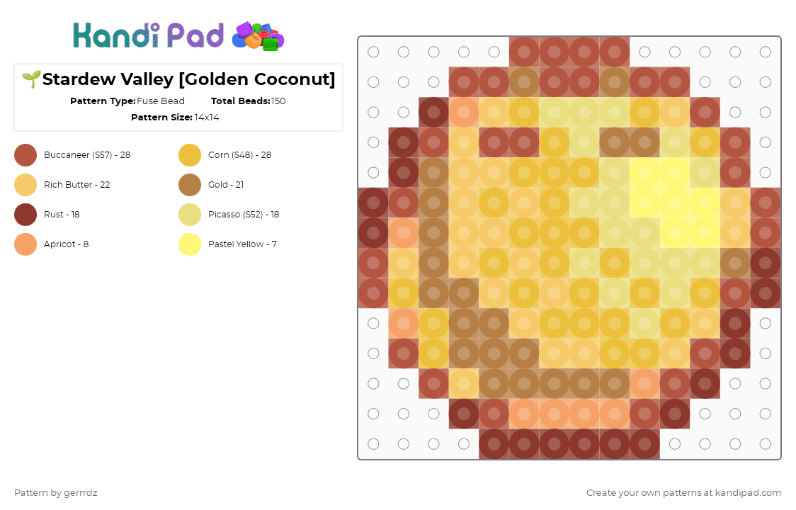 🌱Stardew Valley [Golden Coconut] - Fuse Bead Pattern by gerrrdz on Kandi Pad - red,yellow,stardew valley,games
