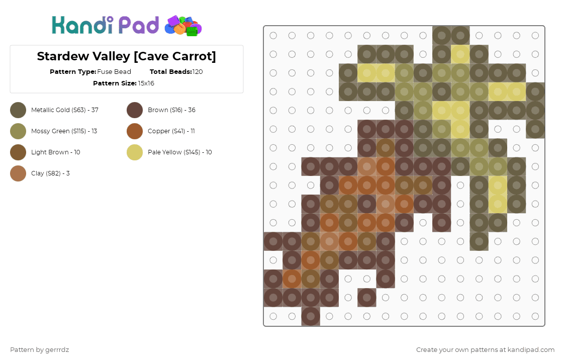 🌱Stardew Valley [Cave Carrot] - Fuse Bead Pattern by gerrrdz on Kandi Pad - brown, games, stardew valley, tan