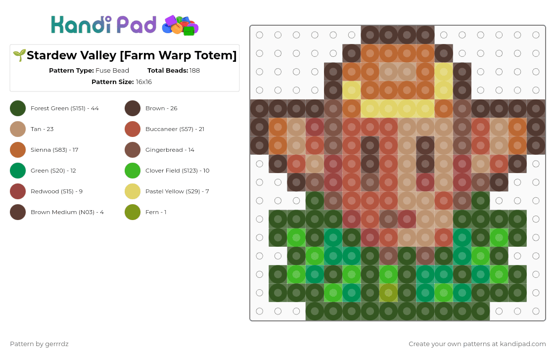 🌱Stardew Valley [Farm Warp Totem] - Fuse Bead Pattern by gerrrdz on Kandi Pad - brown,tan,red,gold,stardew valley