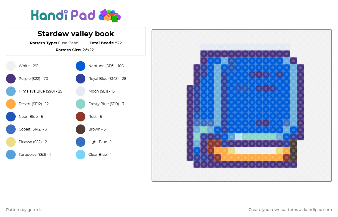 🌱Stardew Valley [Book] - Fuse Bead Pattern by gerrrdz on Kandi Pad - blue, book, games, purple, stardew valley, white