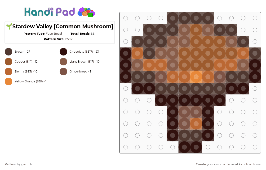 🌱Stardew Valley [Common Mushroom] - Fuse Bead Pattern by gerrrdz on Kandi Pad - brown,tan,stardew valley,games,mushroom