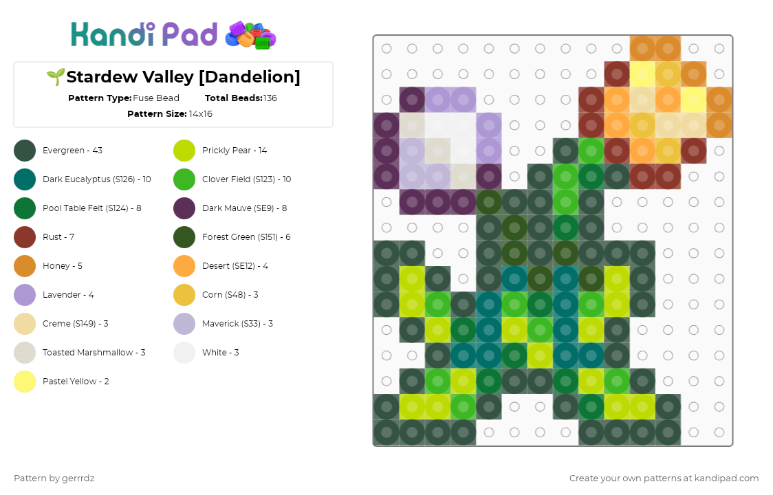 🌱Stardew Valley [Dandelion] - Fuse Bead Pattern by gerrrdz on Kandi Pad - games, gray, green, pink, stardew valley