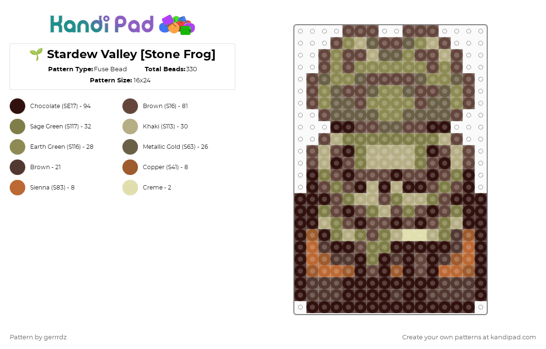 🌱 Stardew Valley [Stone Frog] - Fuse Bead Pattern by gerrrdz on Kandi Pad - brown,stardew valley