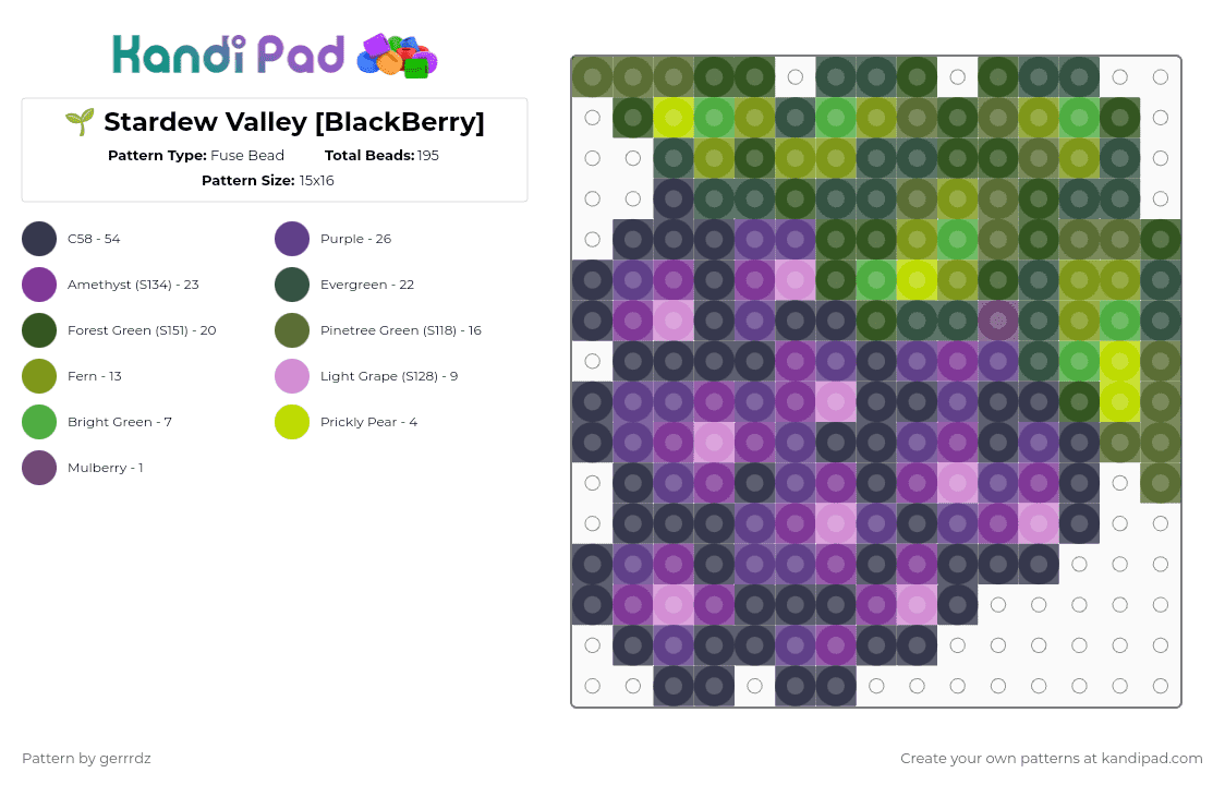 🌱 Stardew Valley [BlackBerry] - Fuse Bead Pattern by gerrrdz on Kandi Pad - games, gold, purple, stardew valley