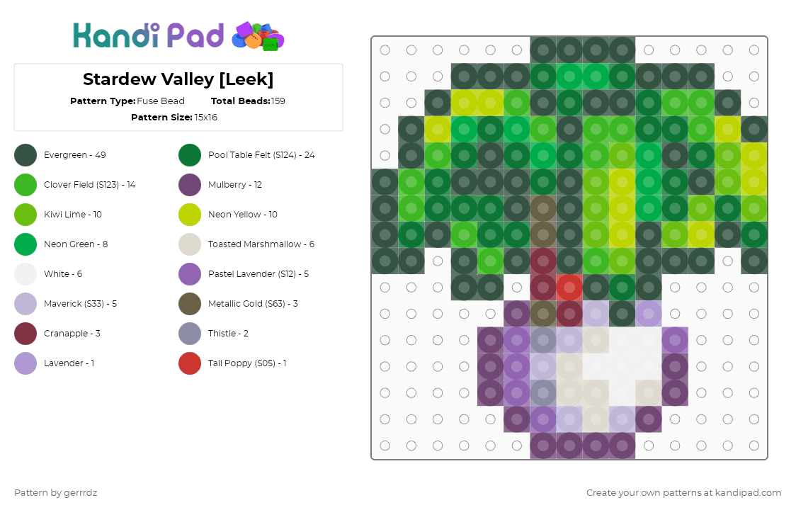🌱Stardew Valley [Leek] - Fuse Bead Pattern by gerrrdz on Kandi Pad - pink,gray,green