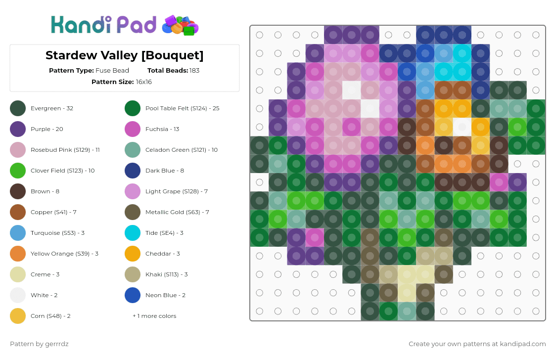 🌱Stardew Valley [Bouquet] - Fuse Bead Pattern by gerrrdz on Kandi Pad - colorful, games, green, pink, stardew valley, tan