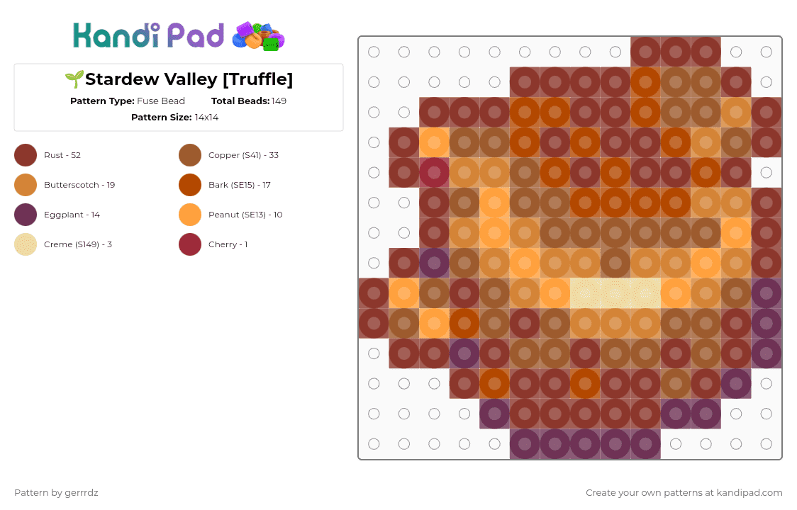🌱Stardew Valley [Truffle] - Fuse Bead Pattern by gerrrdz on Kandi Pad - games, orange, red, stardew valley, tan