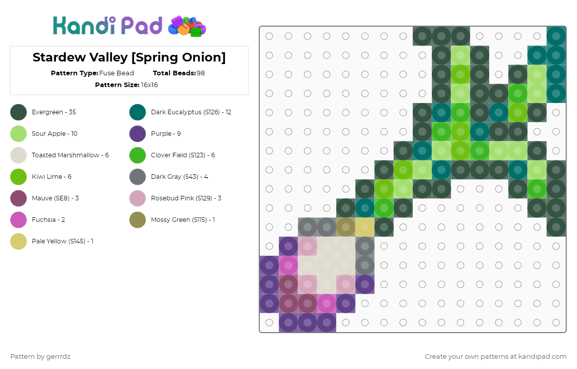 🌱Stardew Valley [Spring Onion] - Fuse Bead Pattern by gerrrdz on Kandi Pad - gray,teal,green,stardew valley,games