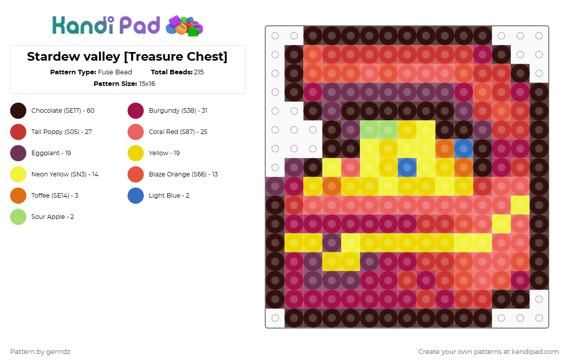 🌱Stardew Valley [Treasure Chest] - Fuse Bead Pattern by gerrrdz on Kandi Pad - brown,red,pink,yellow,stardew valley,games