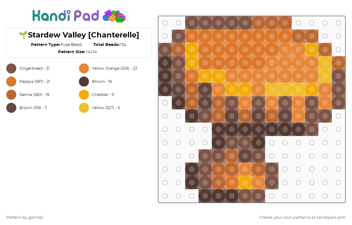 🌱Stardew Valley [Chanterelle] - Fuse Bead Pattern by gerrrdz on Kandi Pad - tan,orange,stardew valley,games,mushroom