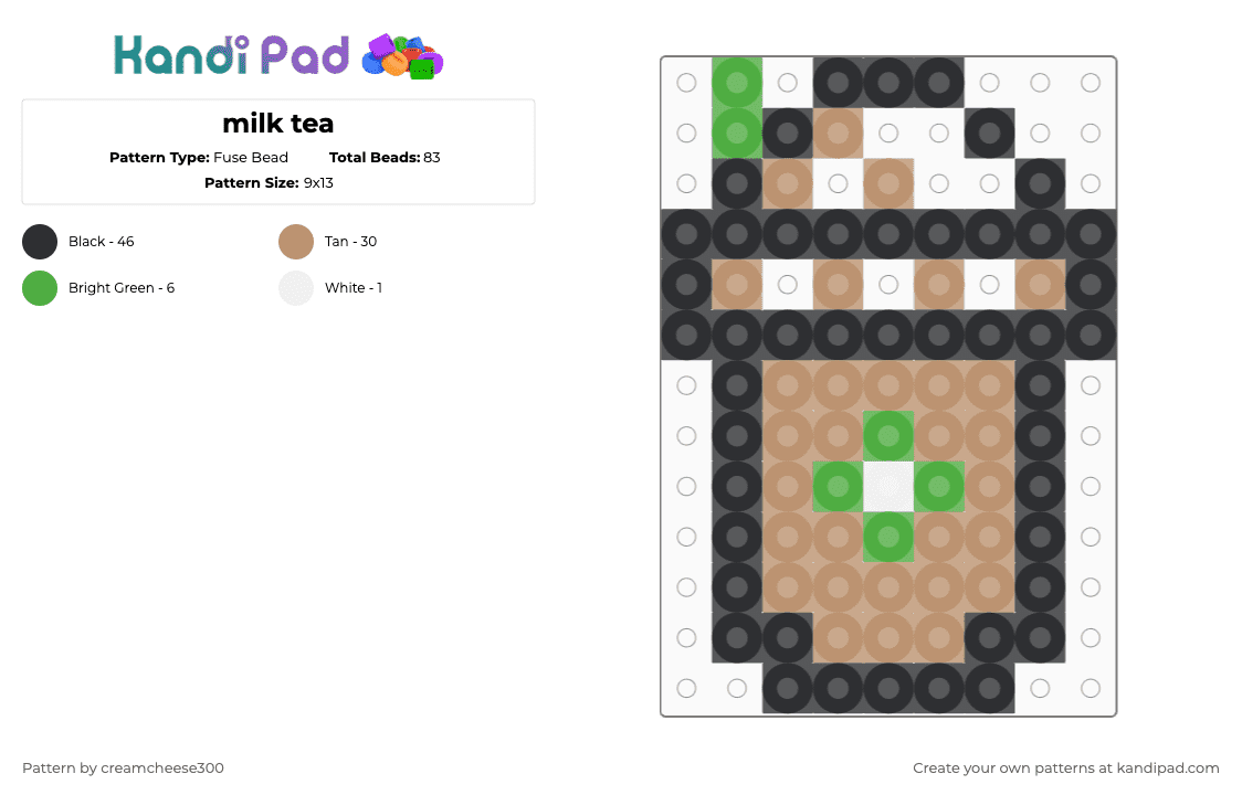 Milk tea Fuse Bead Pattern - Kandi Pad | Kandi Patterns, Fuse Bead ...