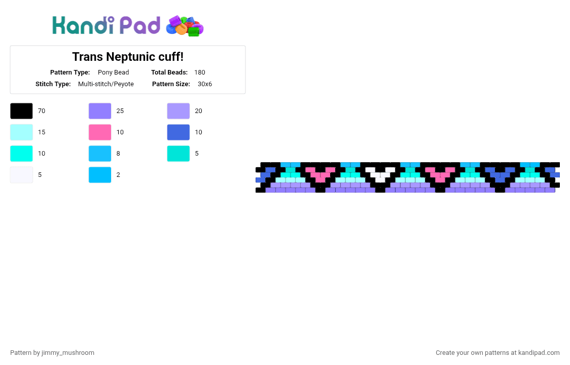 Trans Neptunic cuff! - Pony Bead Pattern by jimmy_mushroom on Kandi Pad - light blue,blue,neptunic,trans,hearts,pride