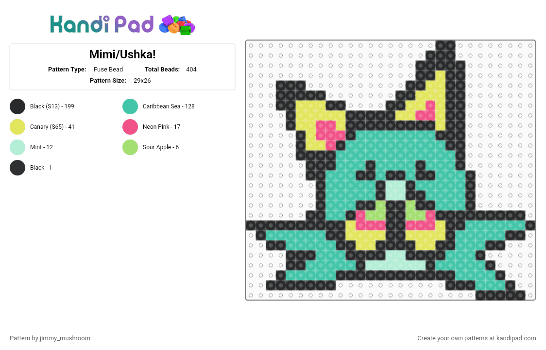 Mimi/Ushka! - Fuse Bead Pattern by jimmy_mushroom on Kandi Pad - black,yellow,teal