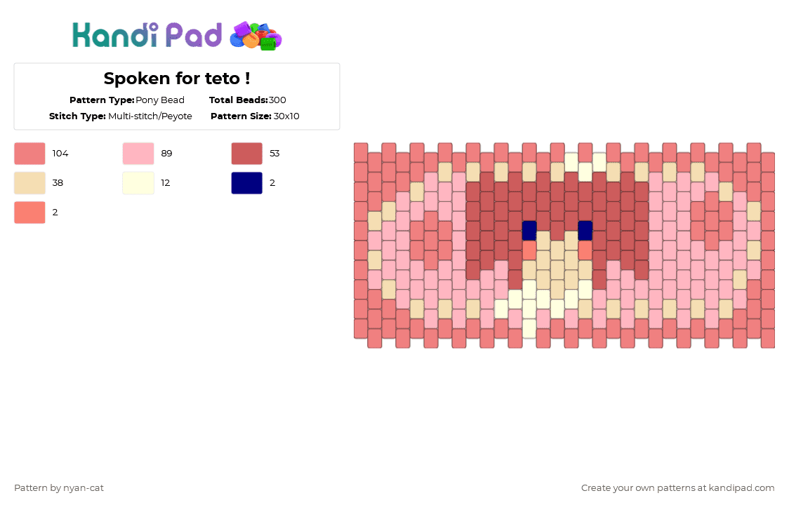 Spoken for teto ! - Pony Bead Pattern by nyan-cat on Kandi Pad - red,pink,teto,spoken for,utau,vocaloid,flavor foley,silly,idol