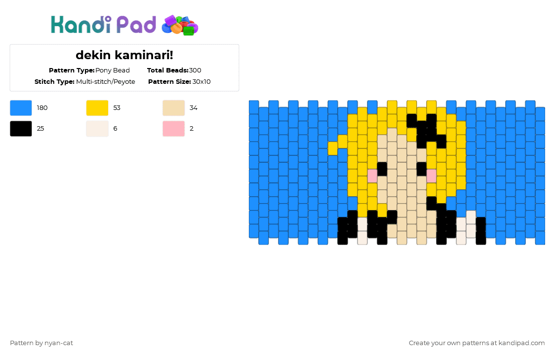 dekin kaminari! - Pony Bead Pattern by nyan-cat on Kandi Pad - light blue,mha,kaminari,anime,cute,kandi,chibi,dekin,dekin kaminari