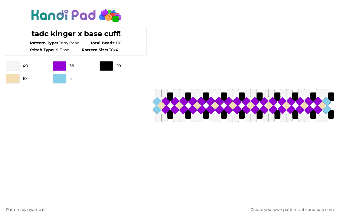 tadc kinger x base cuff! - Pony Bead Pattern by nyan-cat on Kandi Pad - purple,kinger,tadc,the amazing digital circus,glitch,indie show,kandi,x base,circus