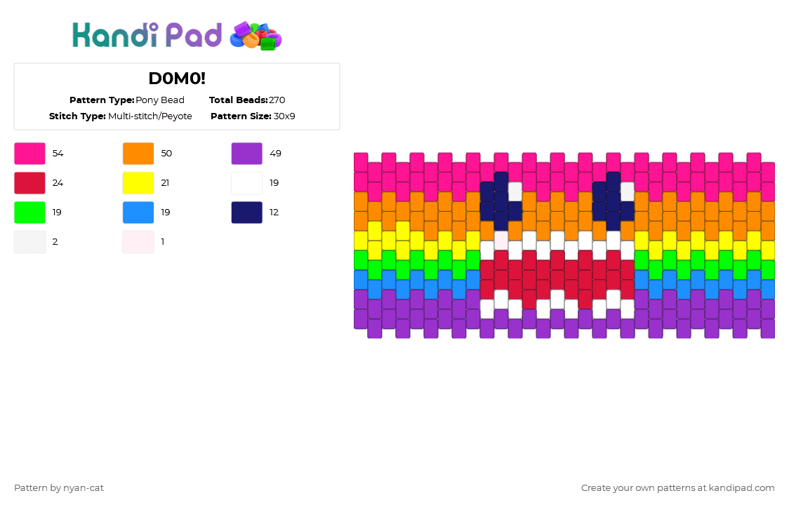 D0M0! - Pony Bead Pattern by nyan-cat on Kandi Pad - pink,purple,orange